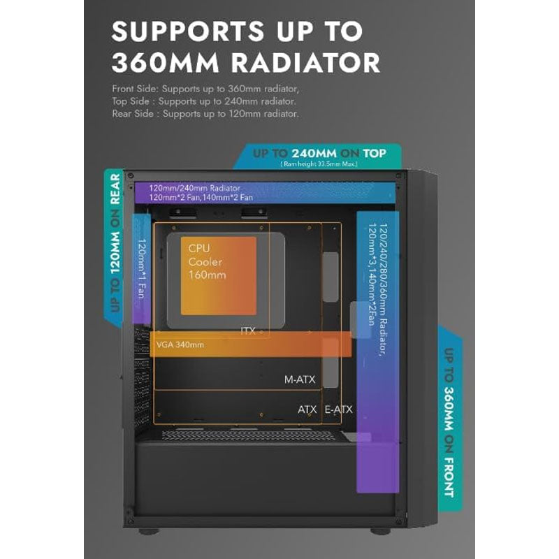 DarkFlash DK351 E-ATX Gaming Case With 4 ARGB Fans Black