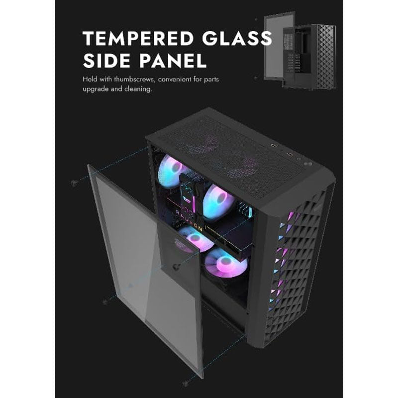 DarkFlash DK351 E-ATX Gaming Case With 4 ARGB Fans Black