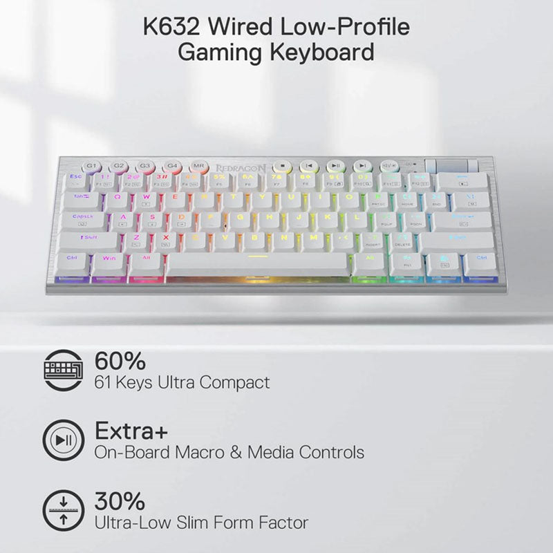 Redragon K632 Horus Mini Pro Wireless RGB Mechanical Gaming Keyboard - White