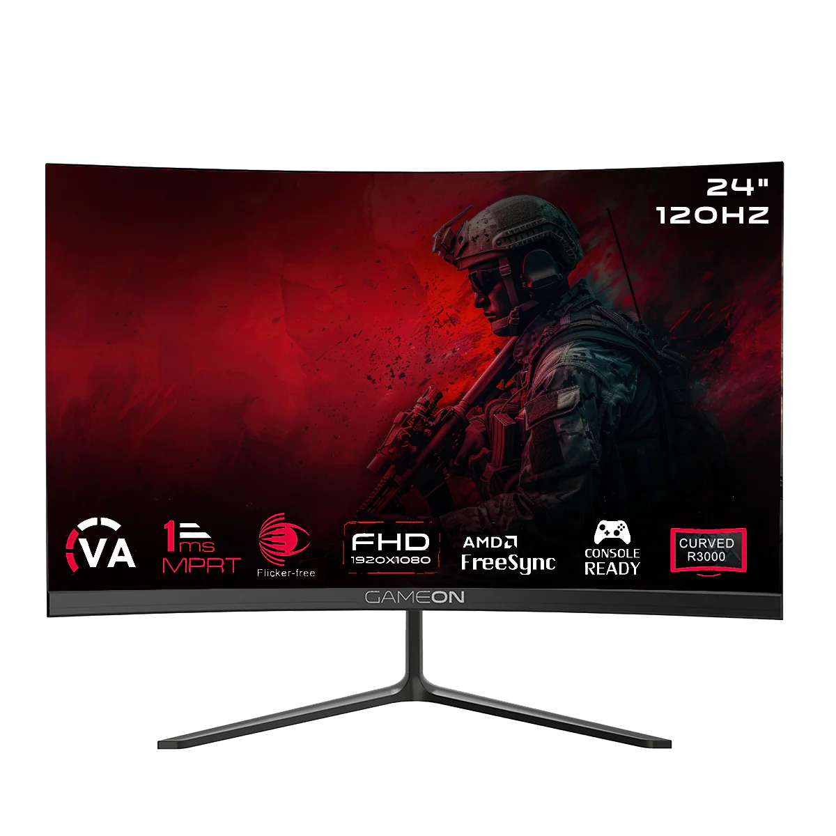 GAMEON GOC24F120VA Pro Series 24" FHD, 120Hz, MPRT 1ms, HDMI 2.1, VA Panel Curved Gaming Monitor (Supports PS5) - Black