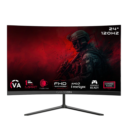 GAMEON GOC24F120VA Pro Series 24" FHD, 120Hz, MPRT 1ms, HDMI 2.1, VA Panel Curved Gaming Monitor (Supports PS5) - Black