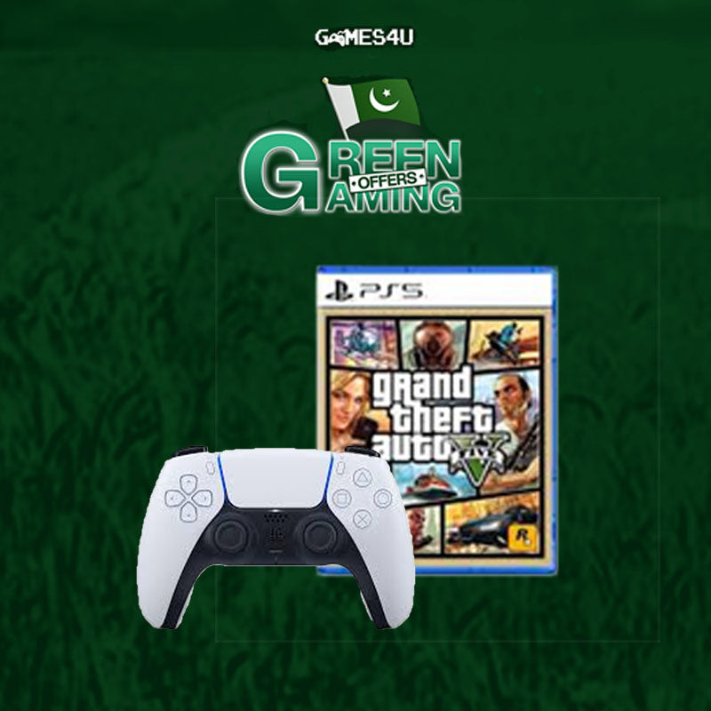 Sony PS5 White Controller with GTA V - PS5