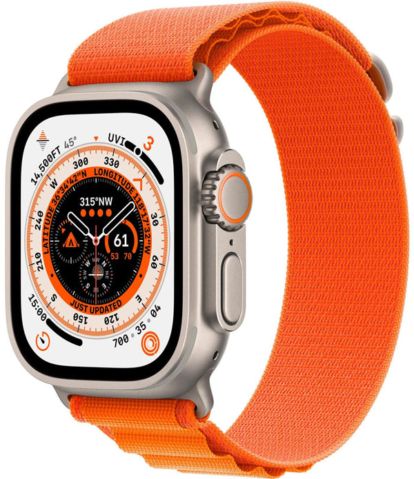 Apple Watch Ultra 49mm Titanium Case with Orange Alpine Loop – Medium - Games4u Pakistan