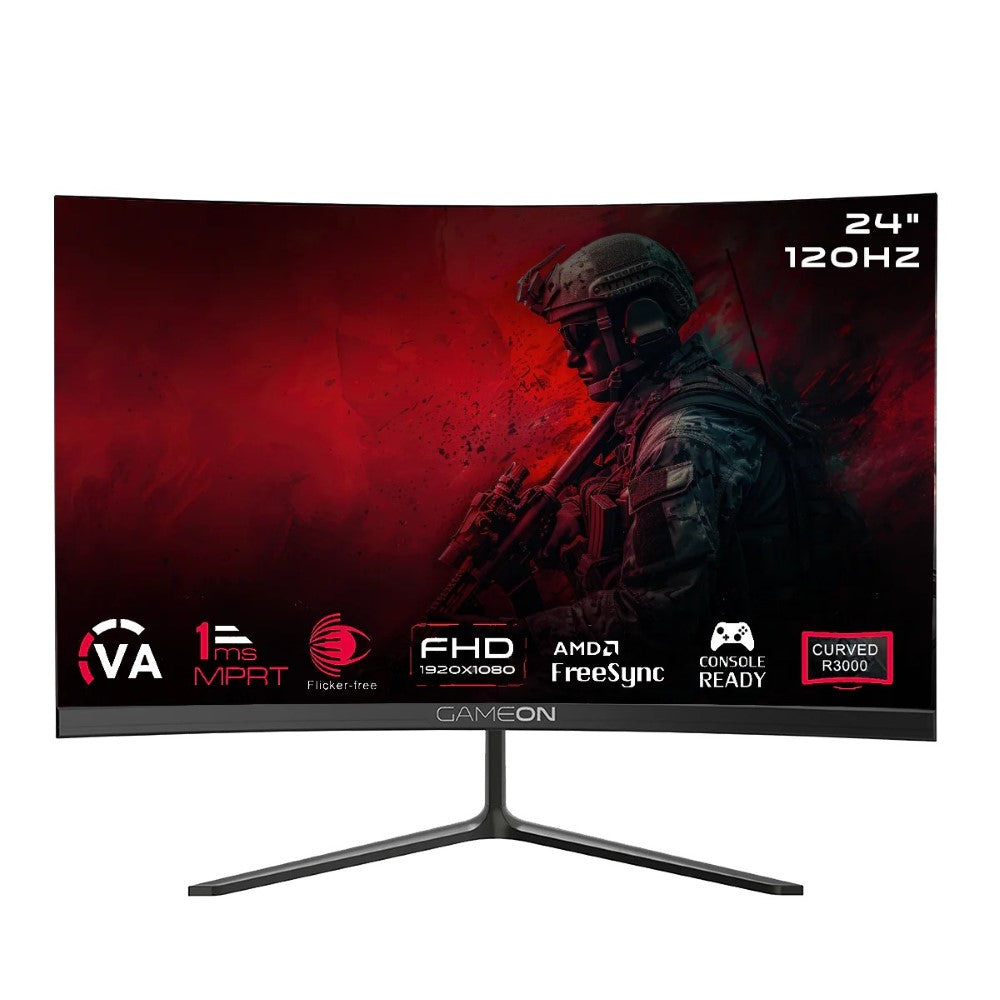 GAMEON Pro Series 24″ FHD, 120Hz, MPRT 1ms, HDMI 2.1, VA Panel Curved Gaming Monitor (Supports PS5) – Black