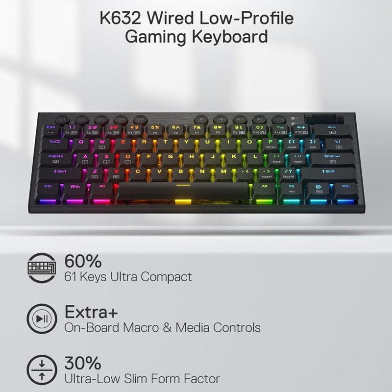 Redragon K632 Horus Mini Pro Wireless RGB Mechanical Gaming Keyboard - Black