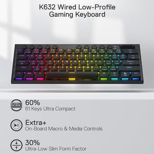 Redragon K632 Horus Mini Pro Wireless RGB Mechanical Gaming Keyboard - Black