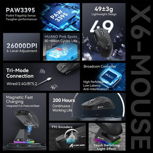 Attack Shark X6 Lightweight Wireless Gaming Mouse - Black