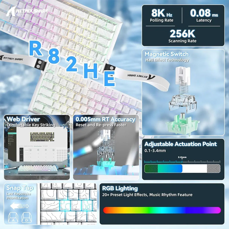 ATTACK SHARK R82 HE Rapid Trigger Keyboard Magnetic Switch-  White contour line