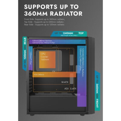 DarkFlash DK351 E-ATX Gaming Case With 4 ARGB Fans Black - Image 3