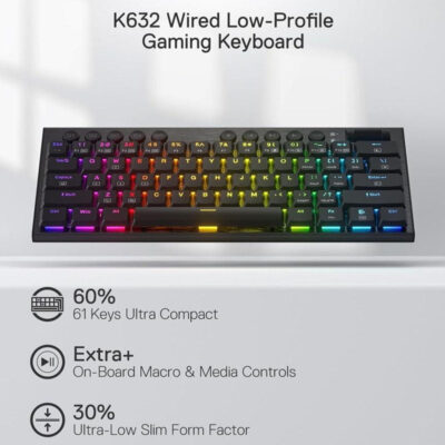 Redragon K632 Horus Mini Pro Wireless RGB Mechanical Gaming Keyboard - Black - Image 3