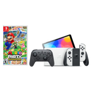 Switch Oled Console with Pro Controllers and Switch Mario Party Superstar